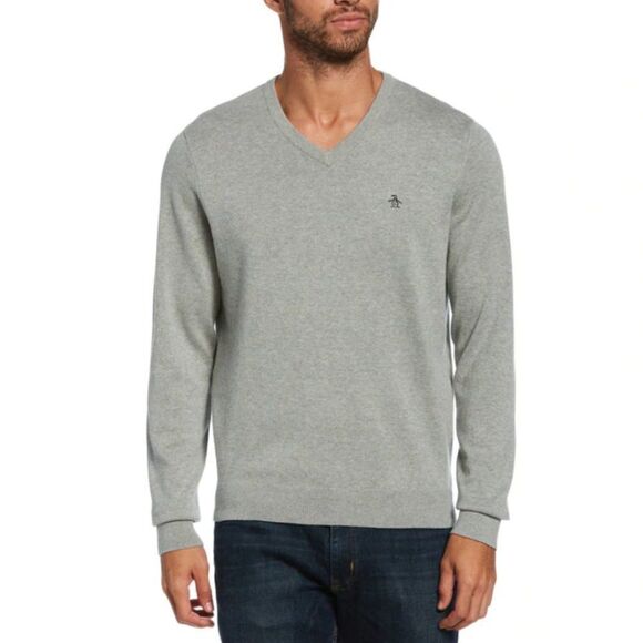 Grey Original Penguin 100% Cotton V Neck Sweater - L - Picture 1 of 7